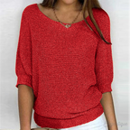 Pull femme col rond à bords côtelés, huit coloris, du S au 5XL, rouge
