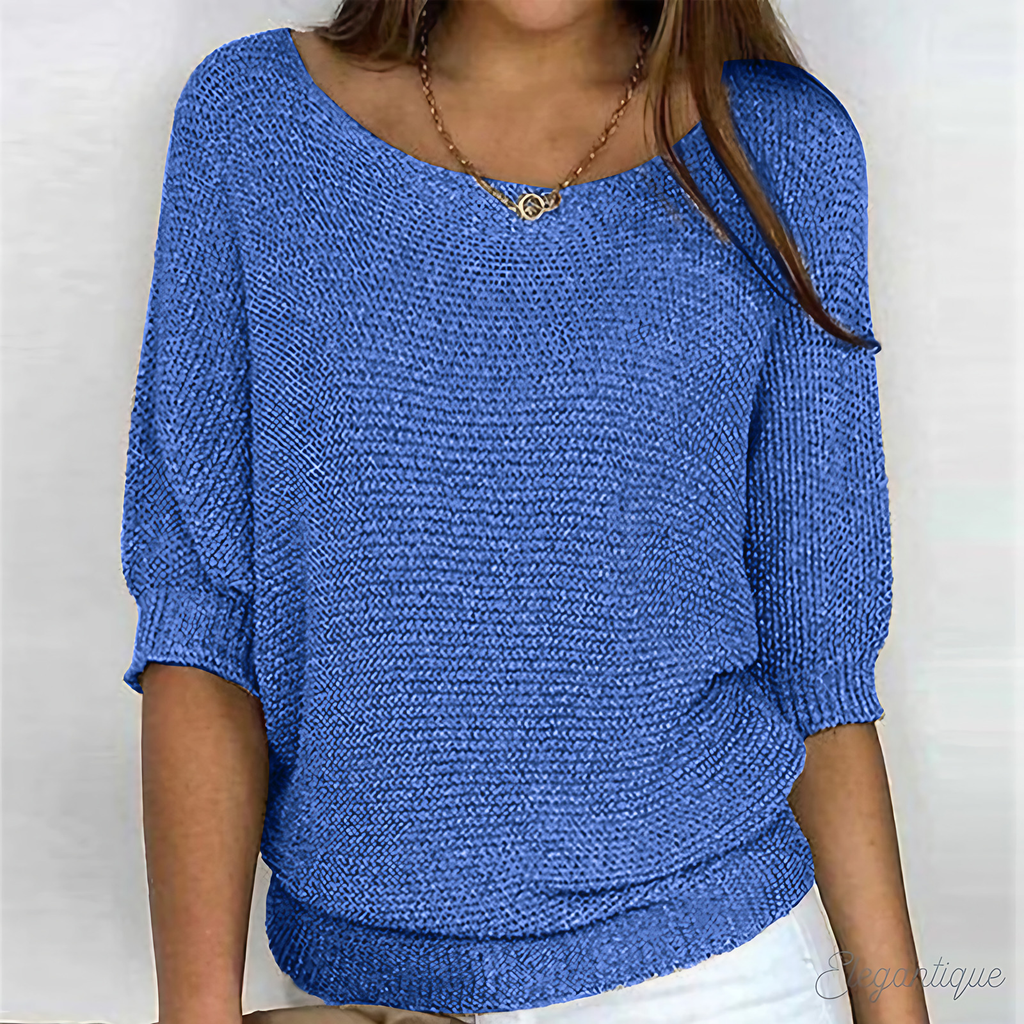 Pull femme col rond à bords côtelés, huit coloris, du S au 5XL, bleu