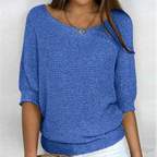 Pull femme col rond à bords côtelés, huit coloris, du S au 5XL, bleu