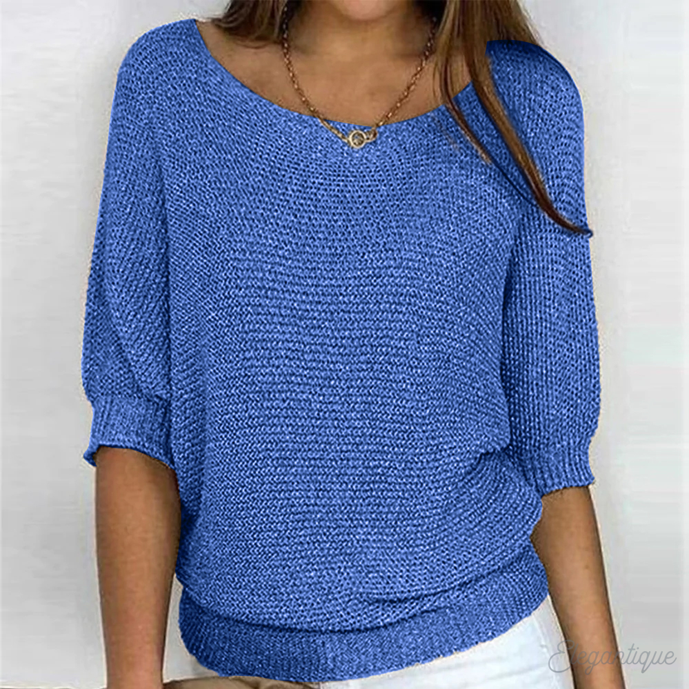 Pull femme col rond à bords côtelés, huit coloris, du S au 5XL, bleu