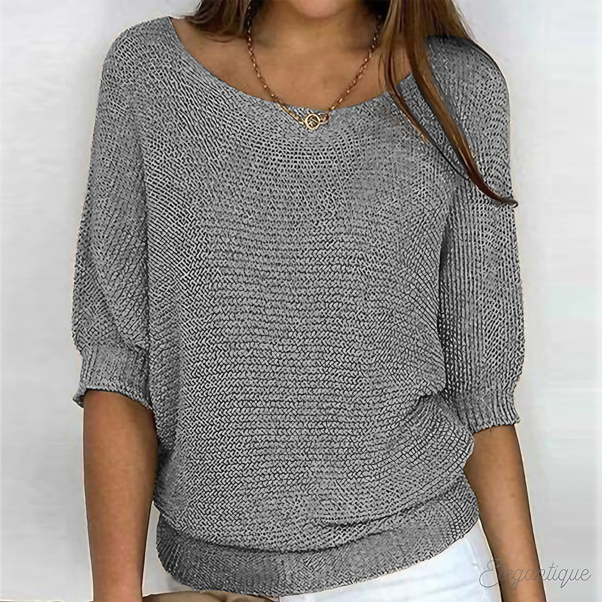 Pull femme col rond à bords côtelés, huit coloris, du S au 5XL, gris