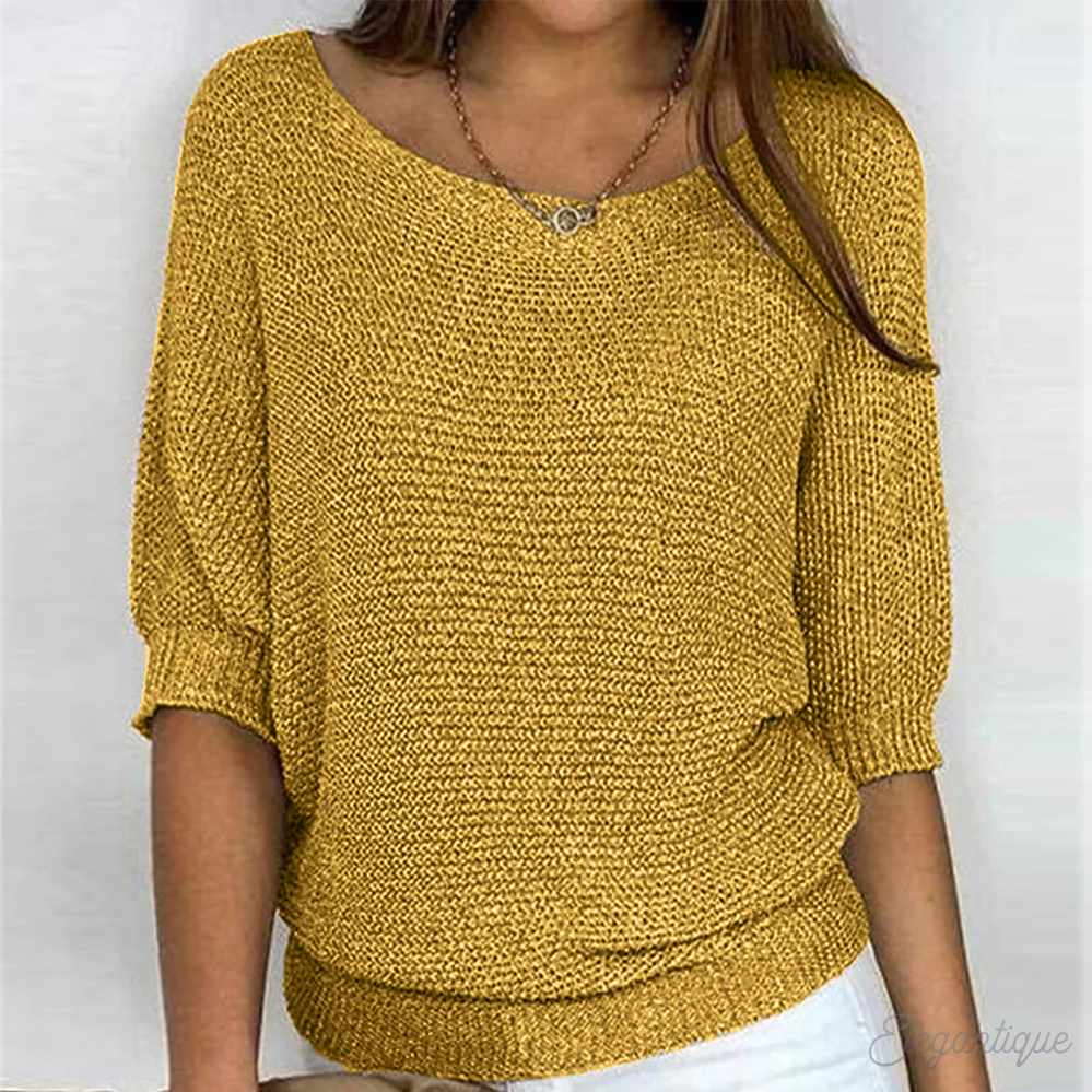 Pull femme col rond à bords côtelés, huit coloris, du S au 5XL, jaune