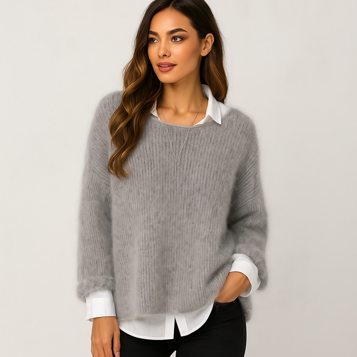Pull femme col bateau coupe ample, trois coloris, du S au 2XL, gris