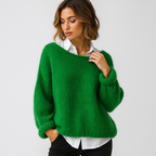 Pull femme col bateau coupe ample, trois coloris, du S au 2XL, vert