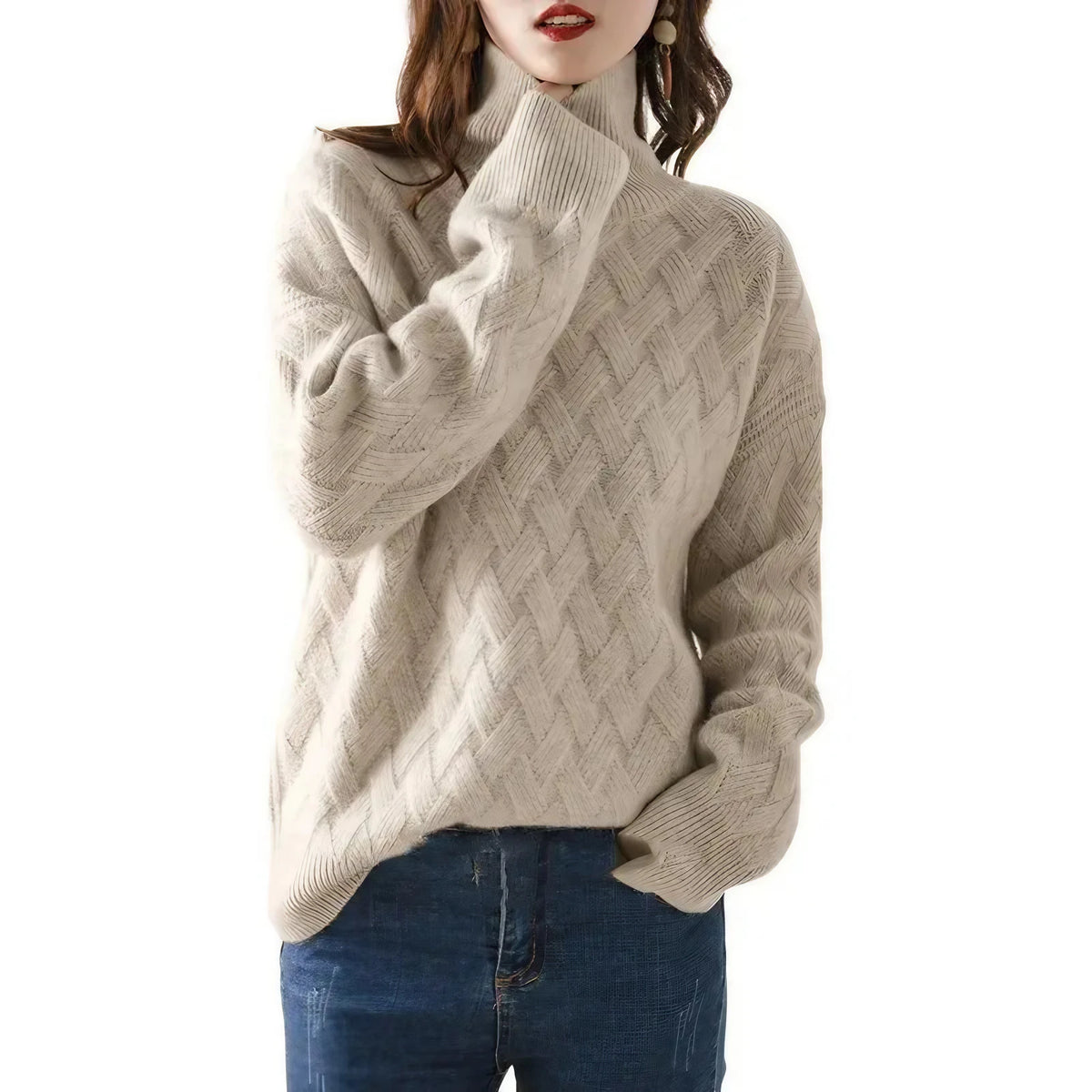 Pull femme beige ou chameau, manches longues, du S au 3XL
