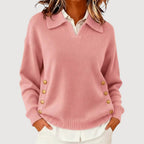 Pull femme à col boutonné, coupe fluide, sept coloris, rose