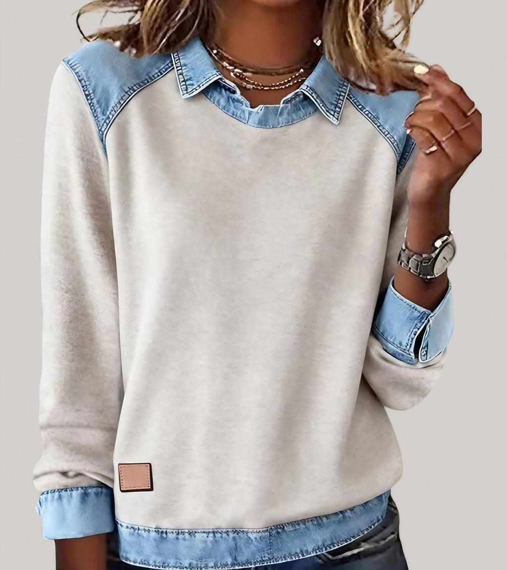 Pull femme manches longues à contrastes, coupe ample, douze coloris, abricot