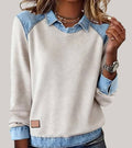 Pull femme manches longues à contrastes, coupe ample, douze coloris, abricot