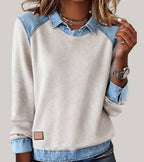 Pull femme manches longues à contrastes, coupe ample, douze coloris, abricot