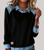 Pull femme manches longues à contrastes, coupe ample, douze coloris, noir 1