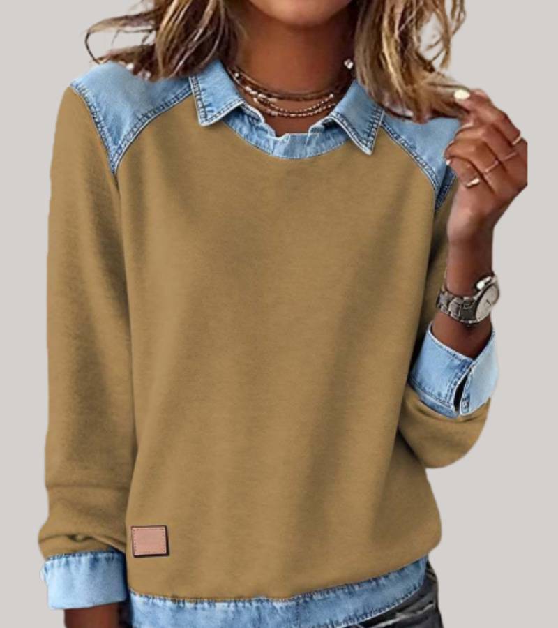 Pull femme manches longues à contrastes, coupe ample, douze coloris, jaune