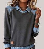 Pull femme manches longues à contrastes, coupe ample, douze coloris, gris foncé