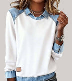 Pull femme manches longues à contrastes, coupe ample, douze coloris, blanc