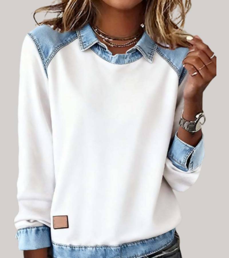 Pull femme manches longues à contrastes, coupe ample, douze coloris, blanc