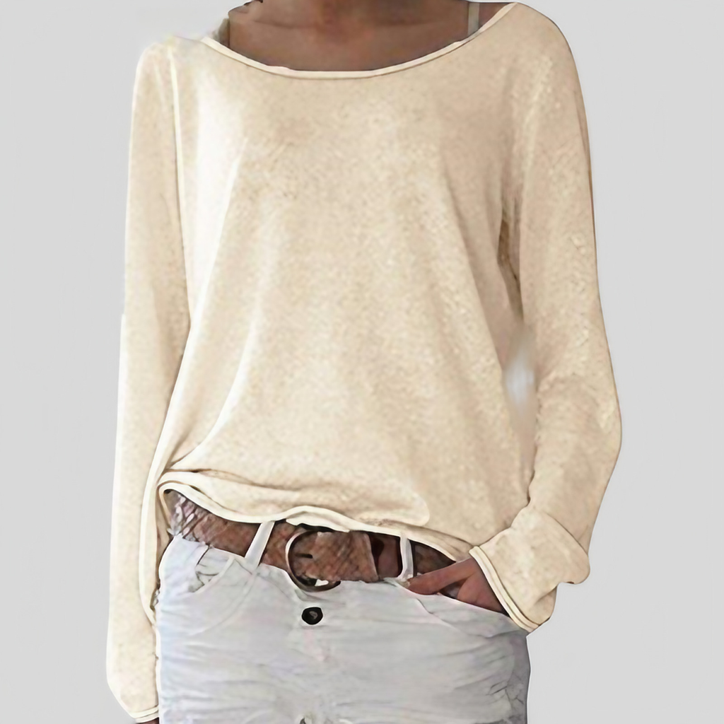 Pull femme à épaules dénudées, manches longues, du XS au 3XL, beige