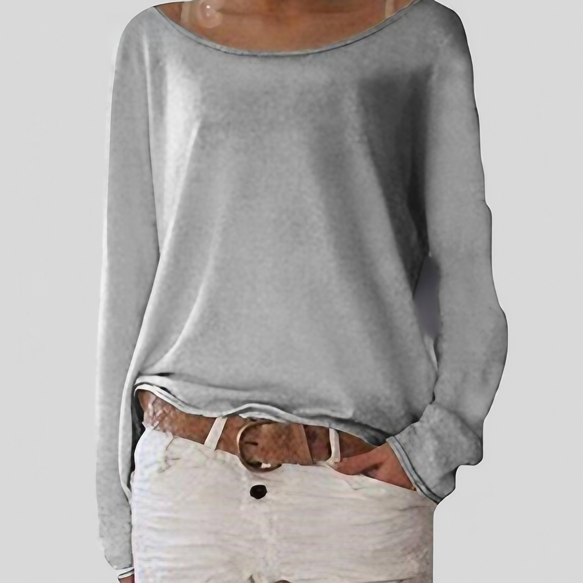 Pull femme à épaules dénudées, manches longues, du XS au 3XL, gris