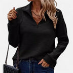 Pull femme en maille côtelée, col montant à demi-zip, noir