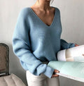 Pull oversize femme à col V, coupe ample, trois coloris, bleu