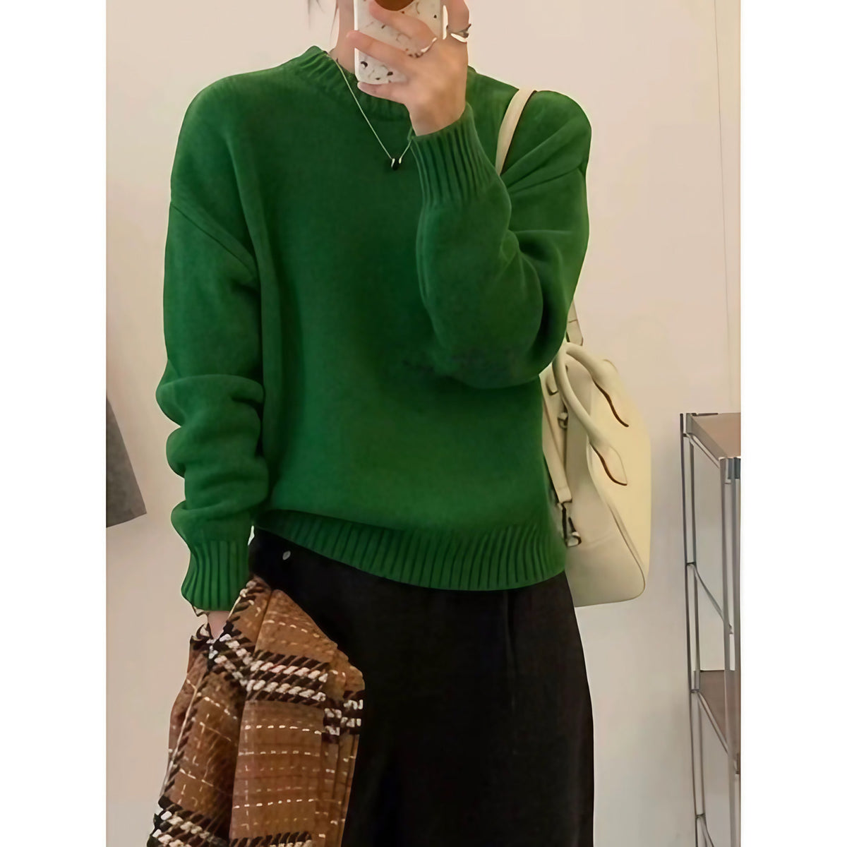 Pull oversize femme col rond, épaules tombantes, 14 coloris, vert