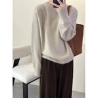 Pull oversize femme col rond, épaules tombantes, 14 coloris, gris clair