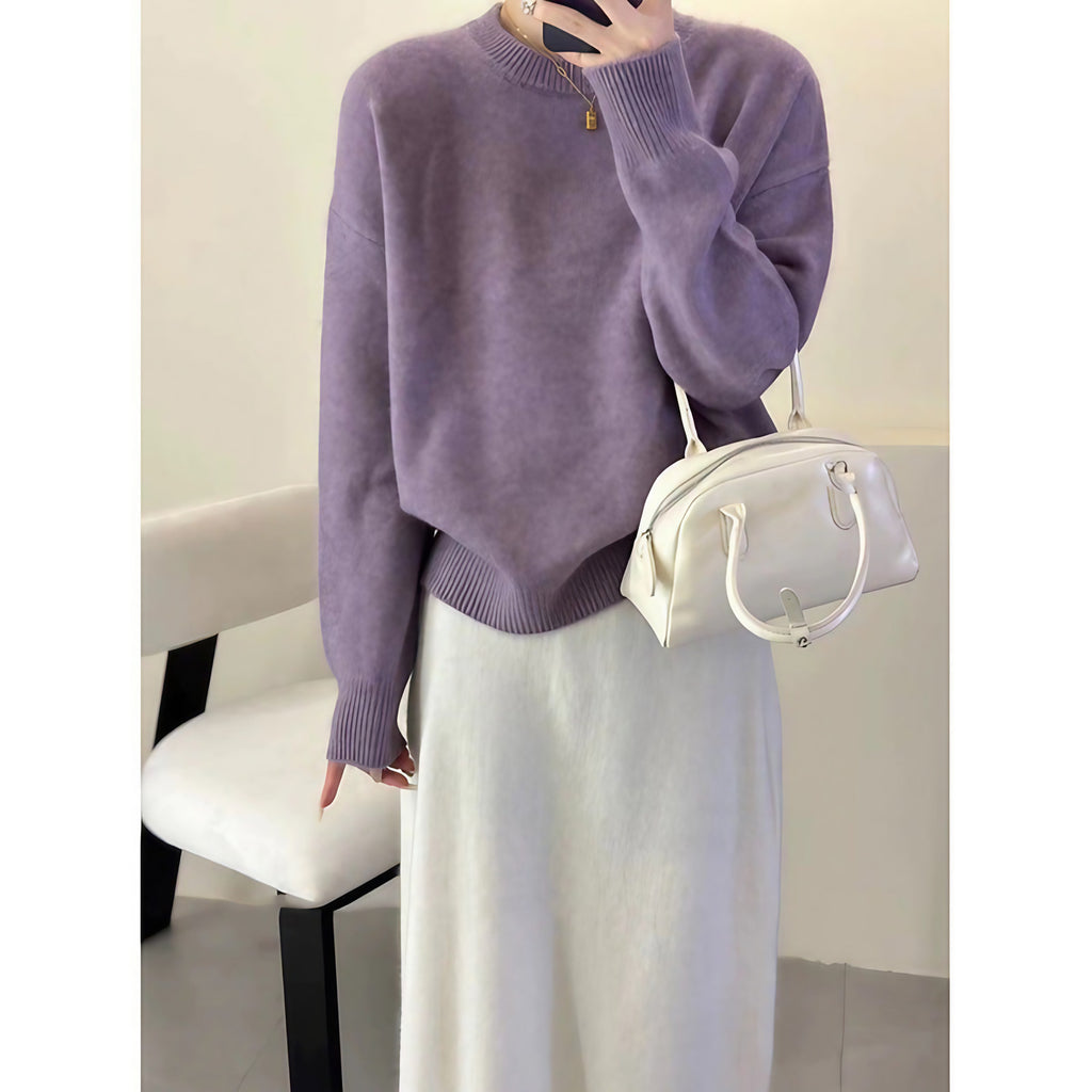 Pull oversize femme col rond, épaules tombantes, 14 coloris, violet clair