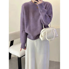 Pull oversize femme col rond, épaules tombantes, 14 coloris, violet clair
