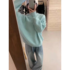 Pull oversize femme col rond, épaules tombantes, 14 coloris, bleu menthe