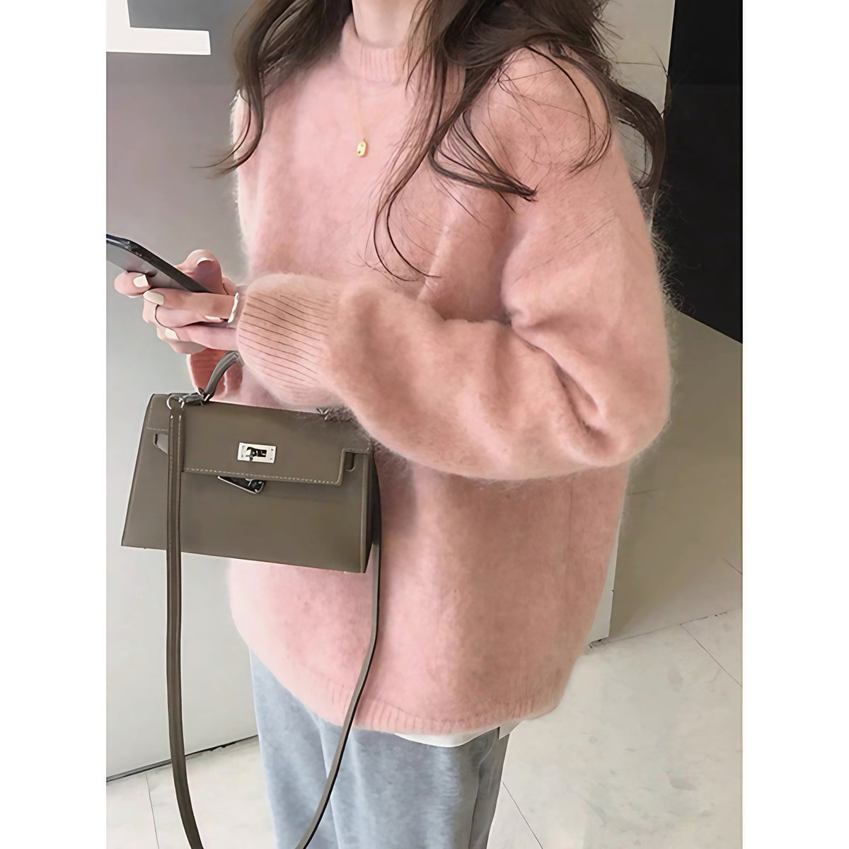 Pull oversize femme col rond, épaules tombantes, 14 coloris, rose clair