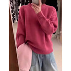 Pull oversize femme col rond, épaules tombantes, 14 coloris, rose