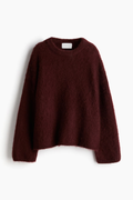 Pull oversize femme col rond, épaules tombantes, 14 coloris, bordeaux