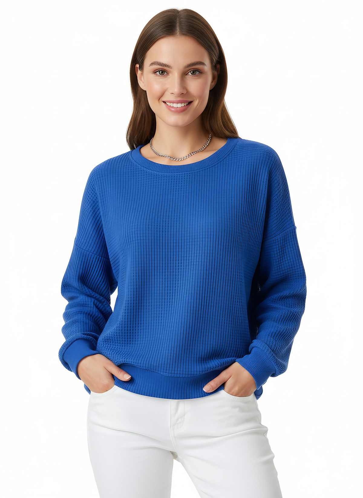 Pull oversize femme en maille gaufrée, dix coloris, bleu 02