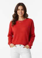 Pull oversize femme en maille gaufrée, dix coloris, rouge