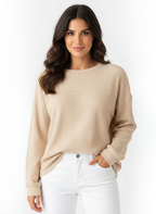 Pull oversize femme en maille gaufrée, dix coloris, beige