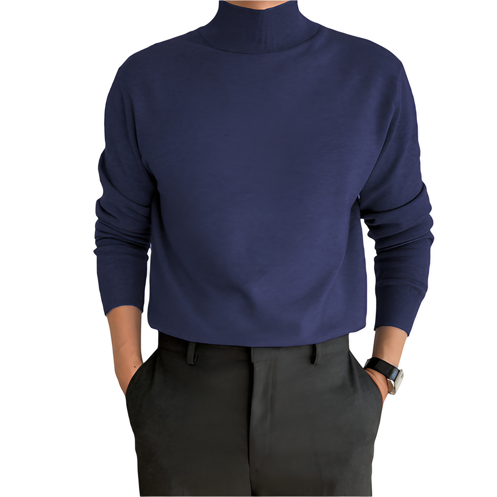 Pull homme à col montant, bleu marine, du S au 3XL, bleu marine