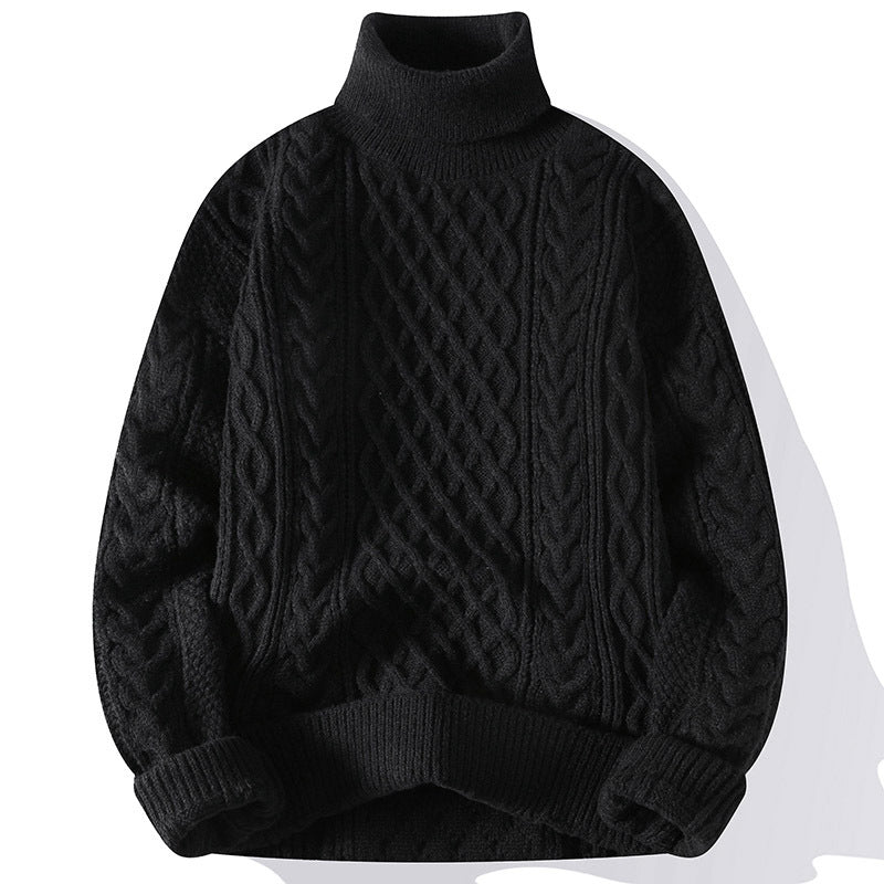 Pull col roulé homme coupe ample, six coloris, du XS au 4XL, noir