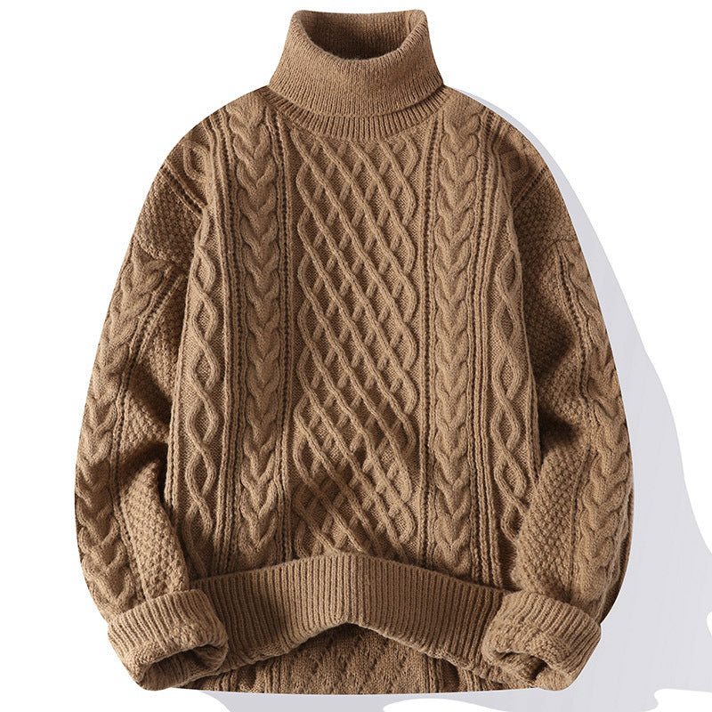 Pull col roulé homme coupe ample, six coloris, du XS au 4XL, marron