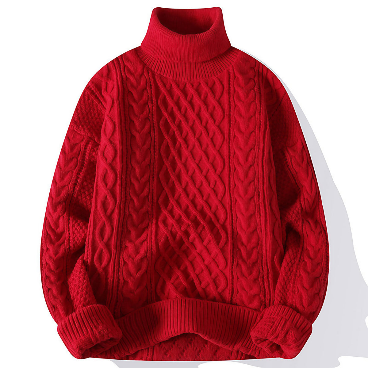 Pull col roulé homme coupe ample, six coloris, du XS au 4XL, rouge