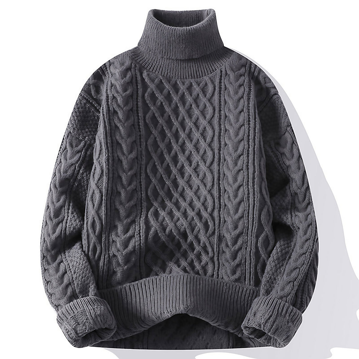 Pull col roulé homme coupe ample, six coloris, du XS au 4XL, gris