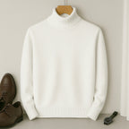 Pull col roulé homme à col côtelé, doublure intérieure douce, blanc