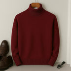 Pull col roulé homme à col côtelé, doublure intérieure douce, rouge vin