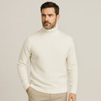Pull col roulé homme à col côtelé, doublure intérieure douce, beige