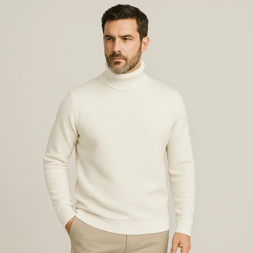 Pull col roulé homme à col côtelé, doublure intérieure douce, beige