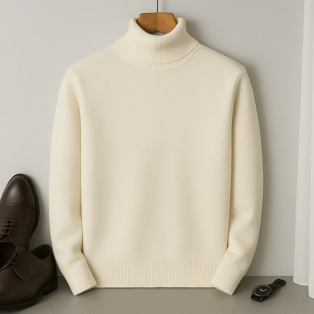Pull col roulé homme à col côtelé, doublure intérieure douce