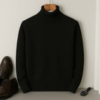 Pull col roulé homme à col côtelé, doublure intérieure douce, noir