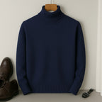 Pull col roulé homme à col côtelé, doublure intérieure douce, bleu foncé