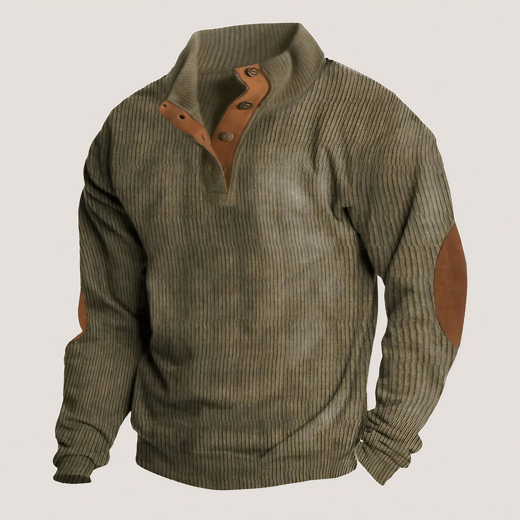 Pull homme à col montant boutonné et coudières, du XS au 4XL, vert
