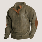 Pull homme à col montant boutonné et coudières, du XS au 4XL, vert