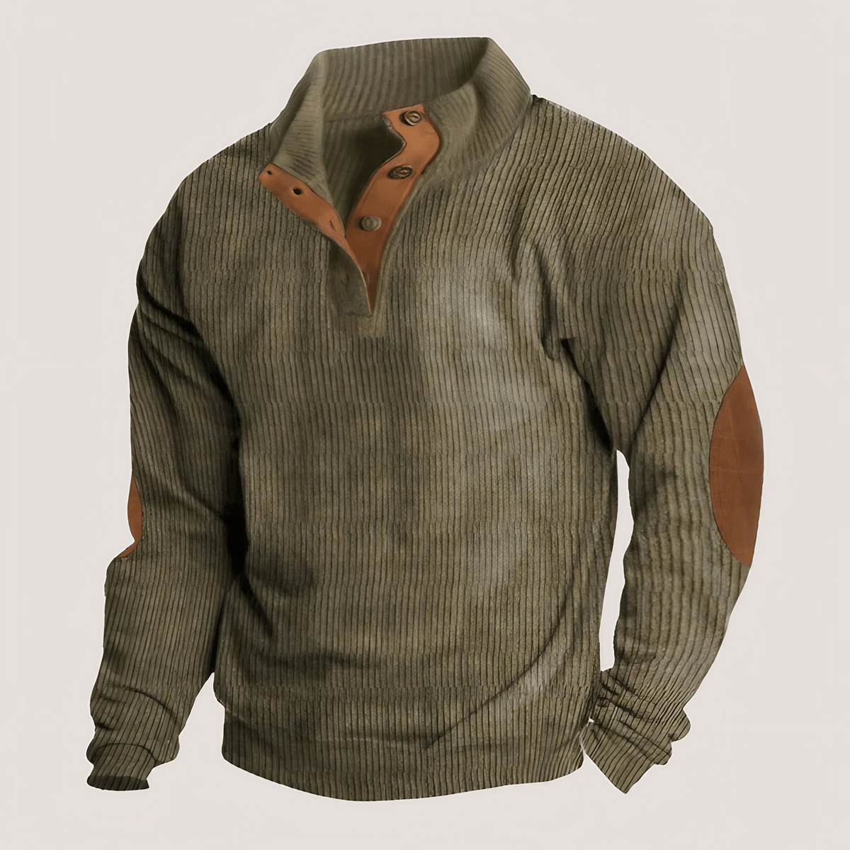 Pull homme à col montant boutonné et coudières, du XS au 4XL, vert