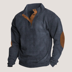 Pull homme à col montant boutonné et coudières, du XS au 4XL, bleu marine