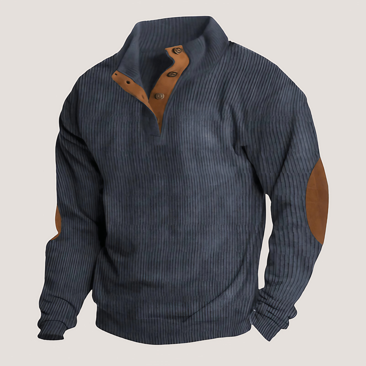 Pull homme à col montant boutonné et coudières, du XS au 4XL, bleu marine